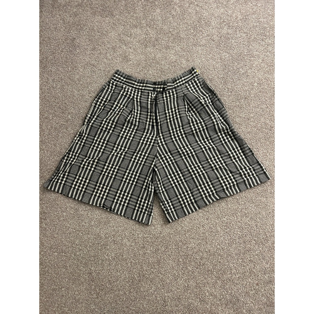 Michele Palmer Gingham Shorts Women 12 Black White Excellent Vintage Pleated USA